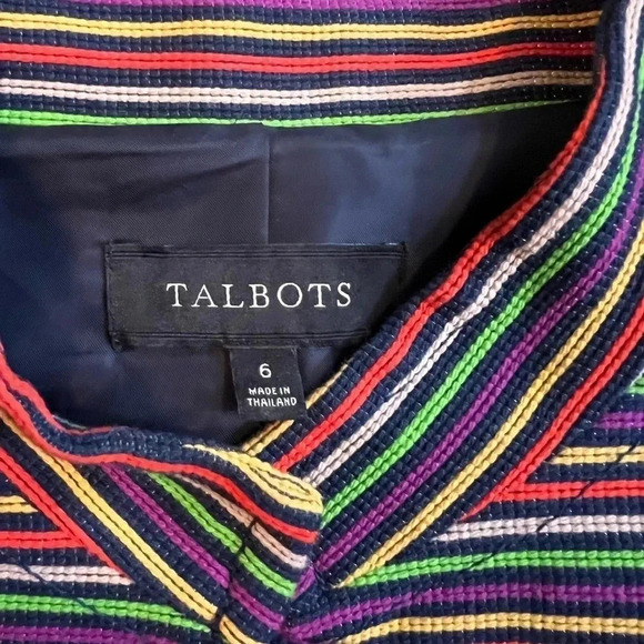 TALBOTS BLAZER COLORFUL YELLOW PURPLE ORANGE RAINBOW STRIPED JACKET. SIZE 6 - Picture 7 of 11